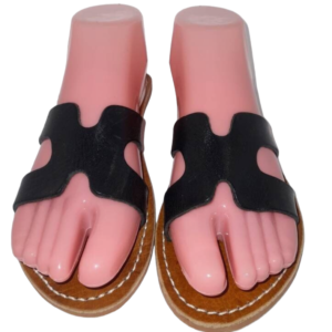 Uk Size 8, Black Handmade Moroccan Leather Sandals, Open Toe