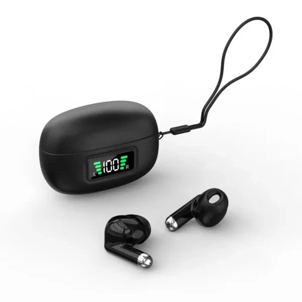 Black Wireless Earbuds with Led Charging Case - Bluetooth Travel Earphones, Long Battery Life