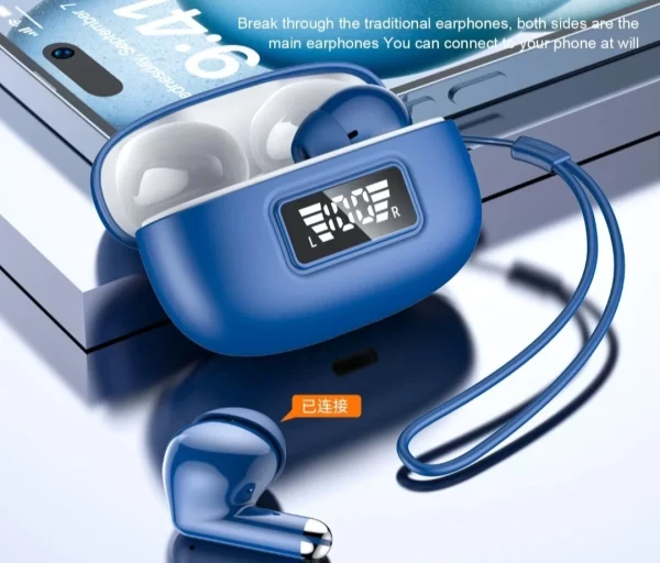 Blue Wireless Earbuds with Led Charging Case - Bluetooth Travel Earphones, Long Battery Life