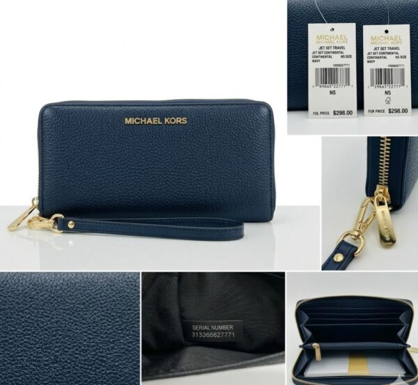 Michael Kors Jet Set Travel Large Continental Wallet - Navy Pebbled Leather (NWT)